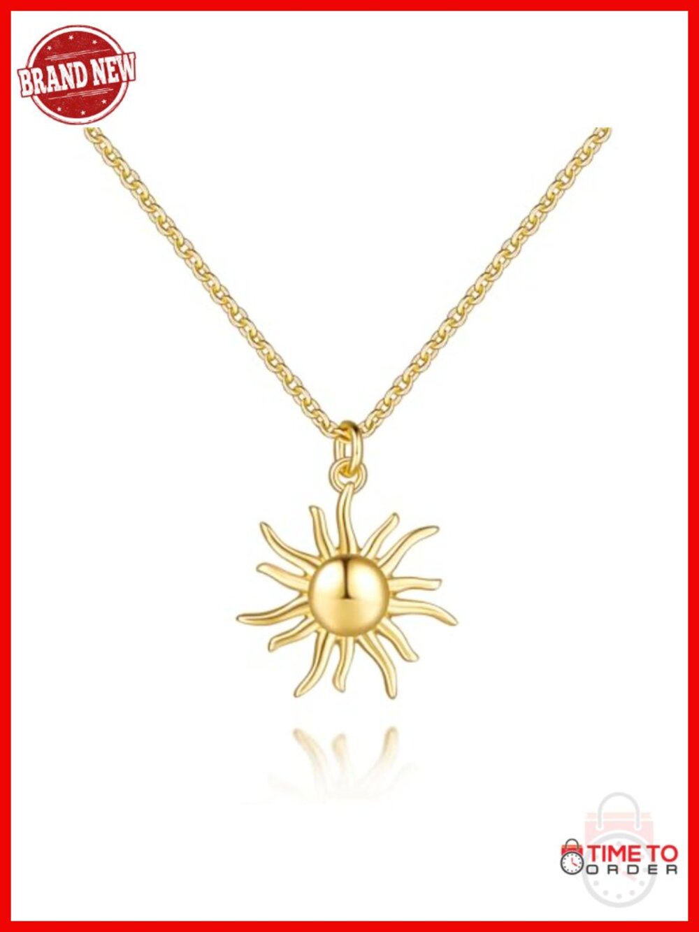 14K Gold Plated Sun Pendant Necklace for Women Delicate Chain 17.5 inches